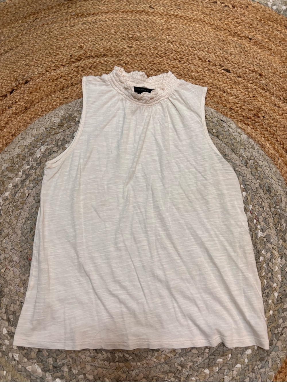 Banana Republic Cream Ruffled Mock Neck Tank Top